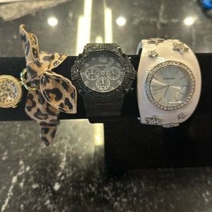 Women’s watch bundle. Leopard is Guess, black Michael Kors, white BEBE
